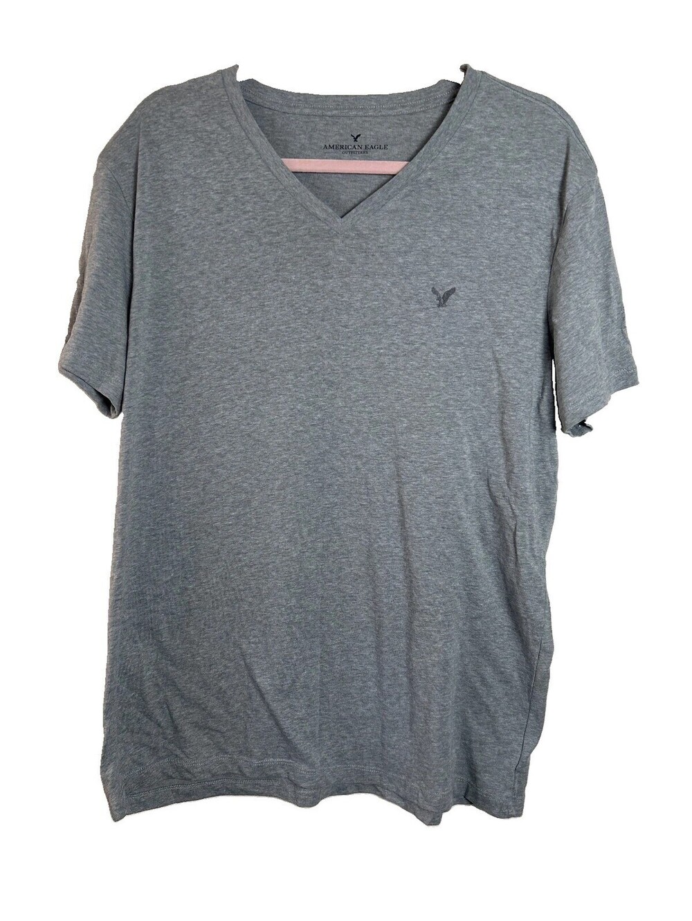 American Eagle V Neck T Shirt Mens Large Gray Basic Logo Casual Tee